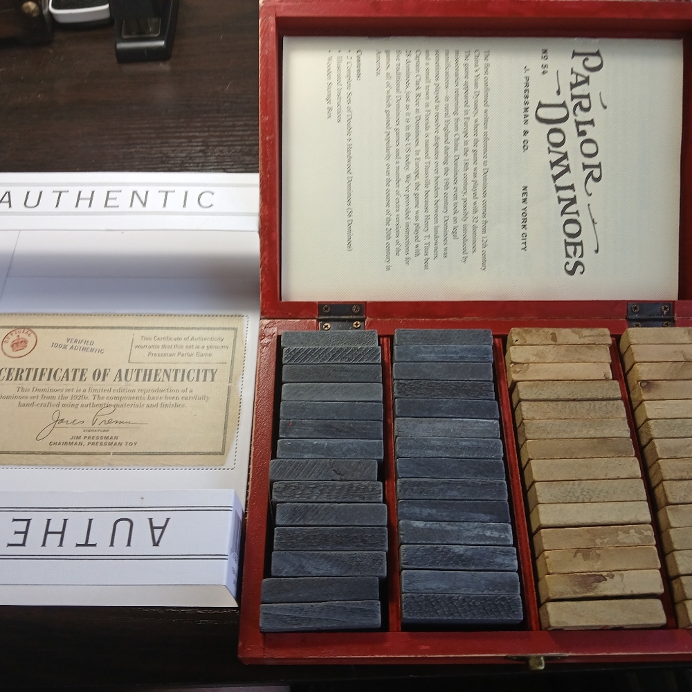 Parlor Dominoes is a faithful reproduction of one of their original sets. New